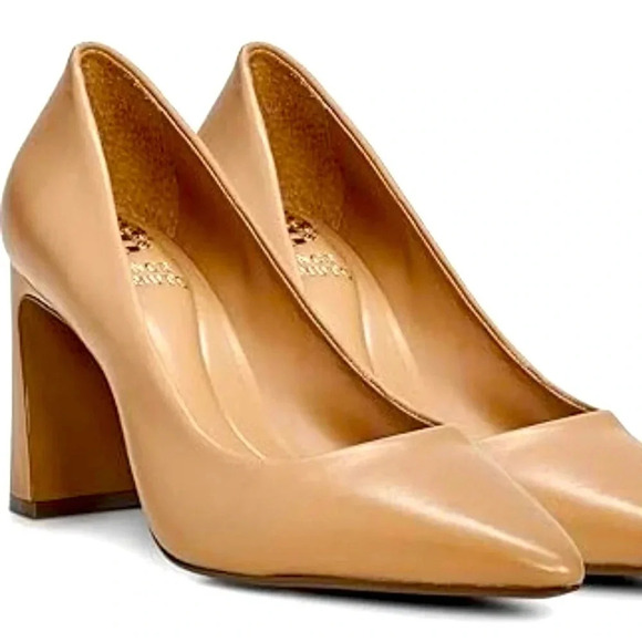 Vince Camuto Dalmanara High Heel in Sandstone, pointed toe & sliced block heel - Picture 1 of 9